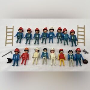 Playmobil Vintage 1974 Figures Mixed Lot Of 16 Including 10 Firemen, Ladders